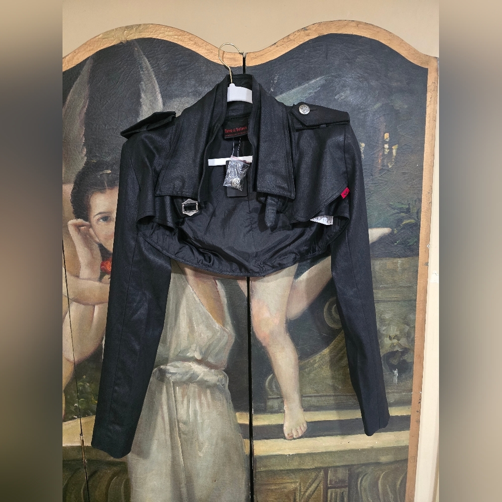 Queen Of Darkness Clothing Black Bolero Moto Blazer cropped Goth Rare Sample S